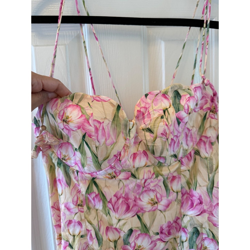 En Saison M Pink Tulip Floral Corset Midi Dress Cottagecore Garden Romantic NWT - Picture 8 of 10